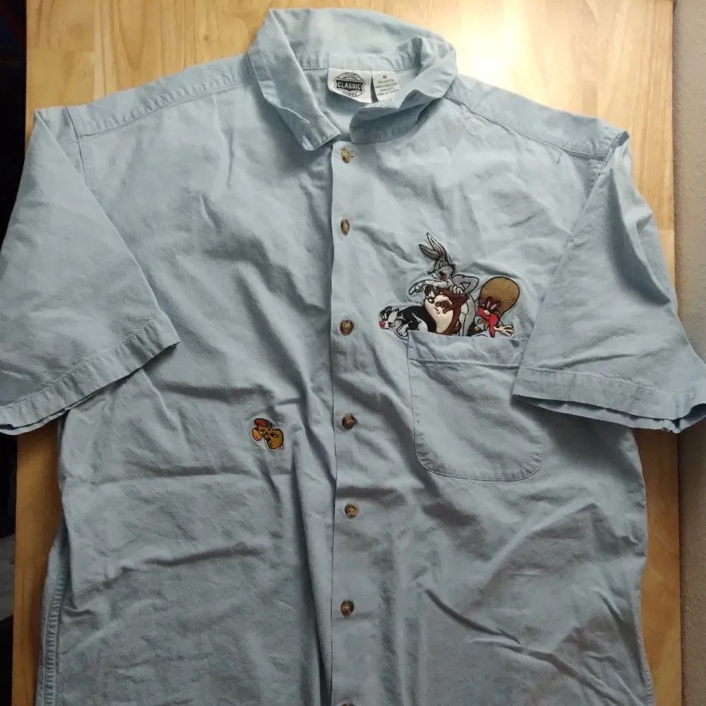 Vintage Looney Tunes Pocket Embroidered Button Down Shirt